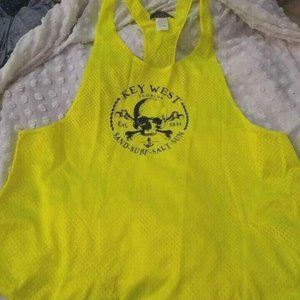 VINTAGE MENS TANK TOP MESH MUSCLE XL /L HIGHLIGHTER YELLOW KEY WEST